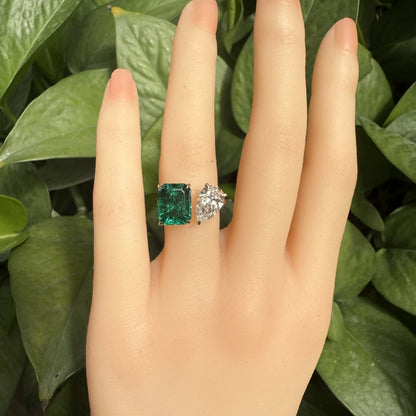 Pirmiana Jewelry Classic Ring 18K Yellow Gold 8x10mm 3ct Lab Grown Emerald With 1.5ct Lab Grown Diamond Engagement ring for Women