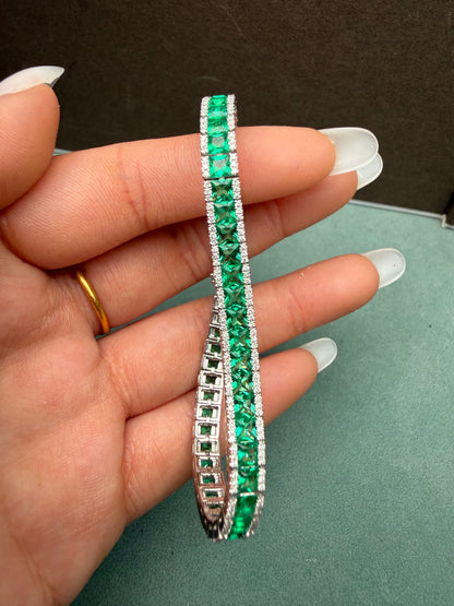 Pirmiana Jewelry Customized 9K White Gold 4mm Each Lab Grown Emerlad Bracelet for Women Fine Jewelry