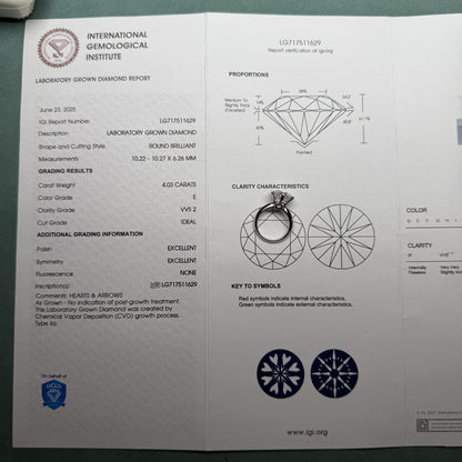 Pirmiana Custom Design Platinum Ring for Women 4ct Round Shape CVD Lab Grown Diamond Jewelry