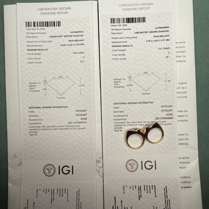 Pirmiana Jewelry Customized 14k Yellow Gold 1.5ct pear shape Lab Grown Diamond Rings Engagement Wedding Band Rings for Women Fine Jewelry