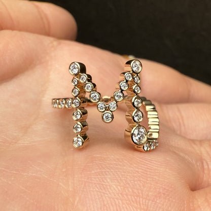 Pirmiana Jewelry Customized 14k Yellow Gold Letter Ring Lab Grown Diamond Engagement Wedding Band Rings for Women Fine Jewelry