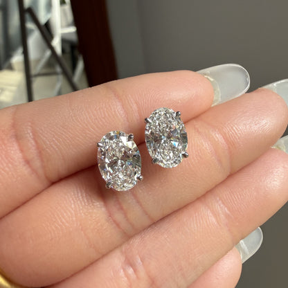 Pirmiana Custom Design 18K White Gold Earrings for Women 2ct Each Oval Shape CVD Lab Grown Diamond Jewelry