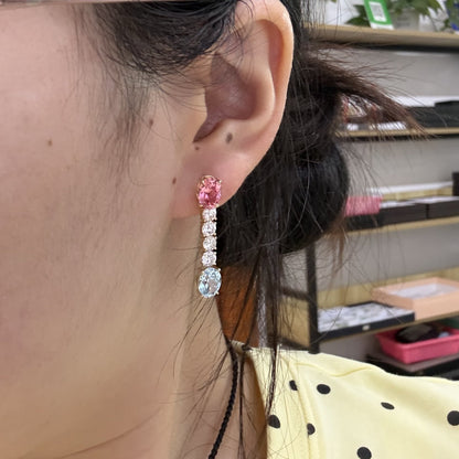Pirmiana Custom Design 18K Yellow Gold 6x8mm Each Lab GRown Sapphire Earrings for Women Lab Grown Diamond Jewelry