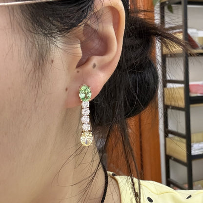 Pirmiana Custom Design 18K Yellow Gold 6x8mm Each Lab GRown Sapphire Earrings for Women Lab Grown Diamond Jewelry