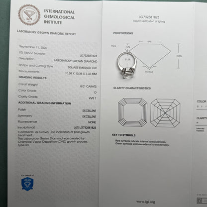 Pirmiana Jewelry Customized 18k White Gold 8ct Asscher Cut Lab Grown Diamond Engagement Wedding Band Rings for Women Fine Jewelry