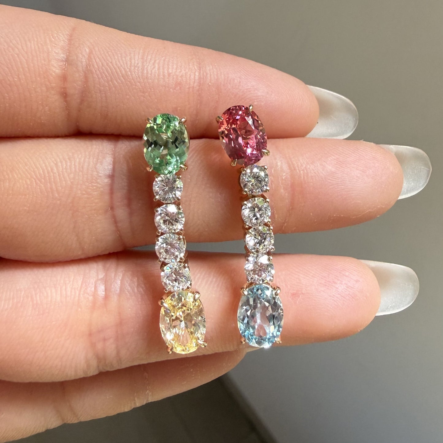 Pirmiana Custom Design 18K Yellow Gold 6x8mm Each Lab GRown Sapphire Earrings for Women Lab Grown Diamond Jewelry