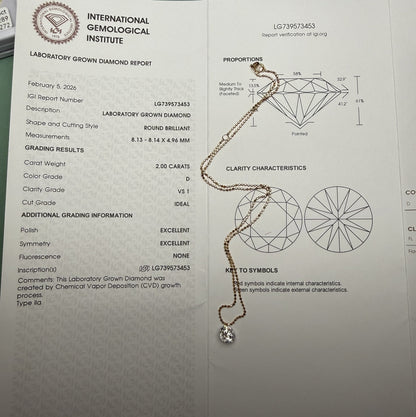 Pirmiana Jewelry Customized 18k Yellow Gold 2ct Lab Grown Diamond Necklace for Women Party Gift