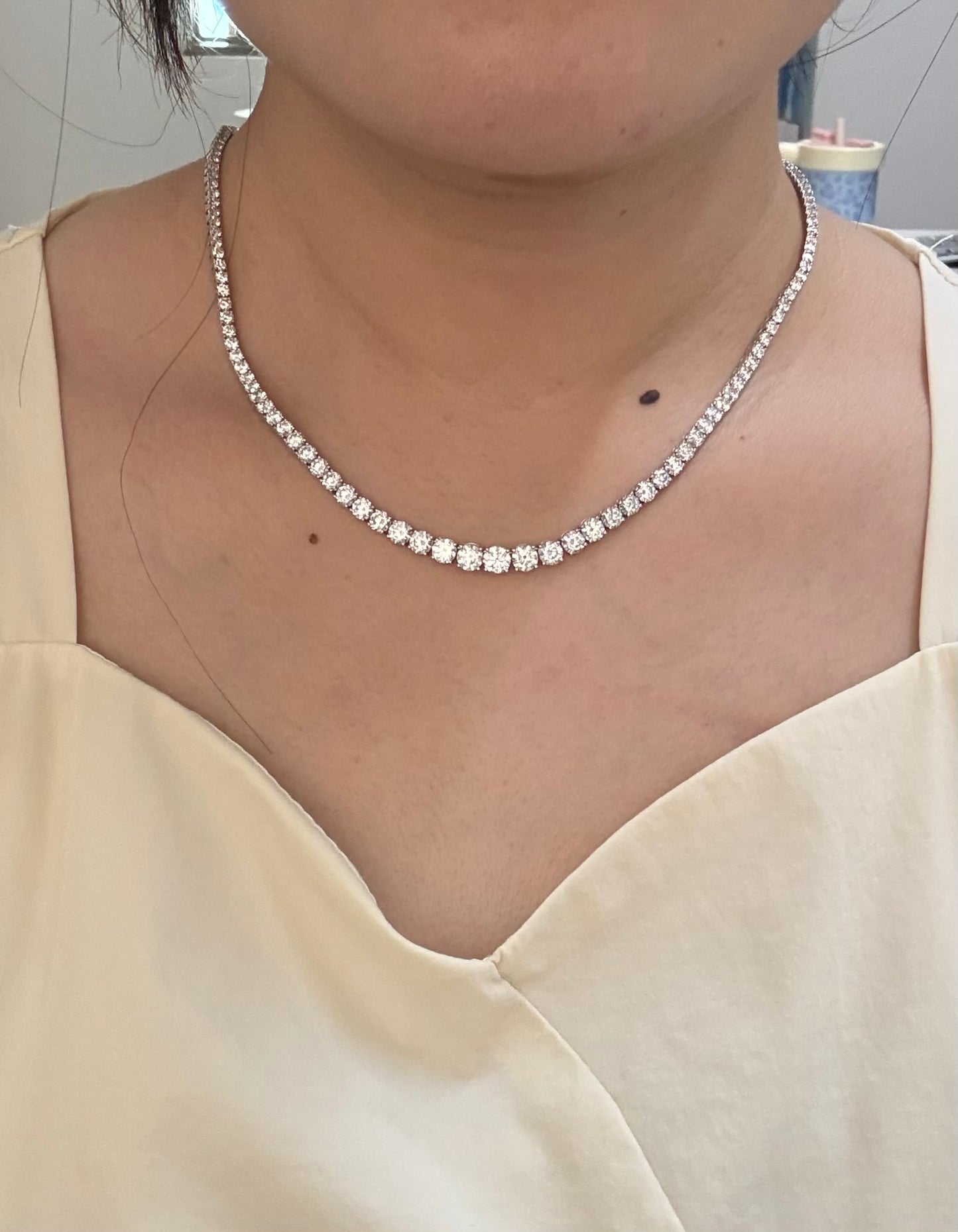 Pirmiana Jewelry Classic Design 14K White Gold HPHT Diamond Tennis Necklace luxe Jewelry for Party Wedding Gift