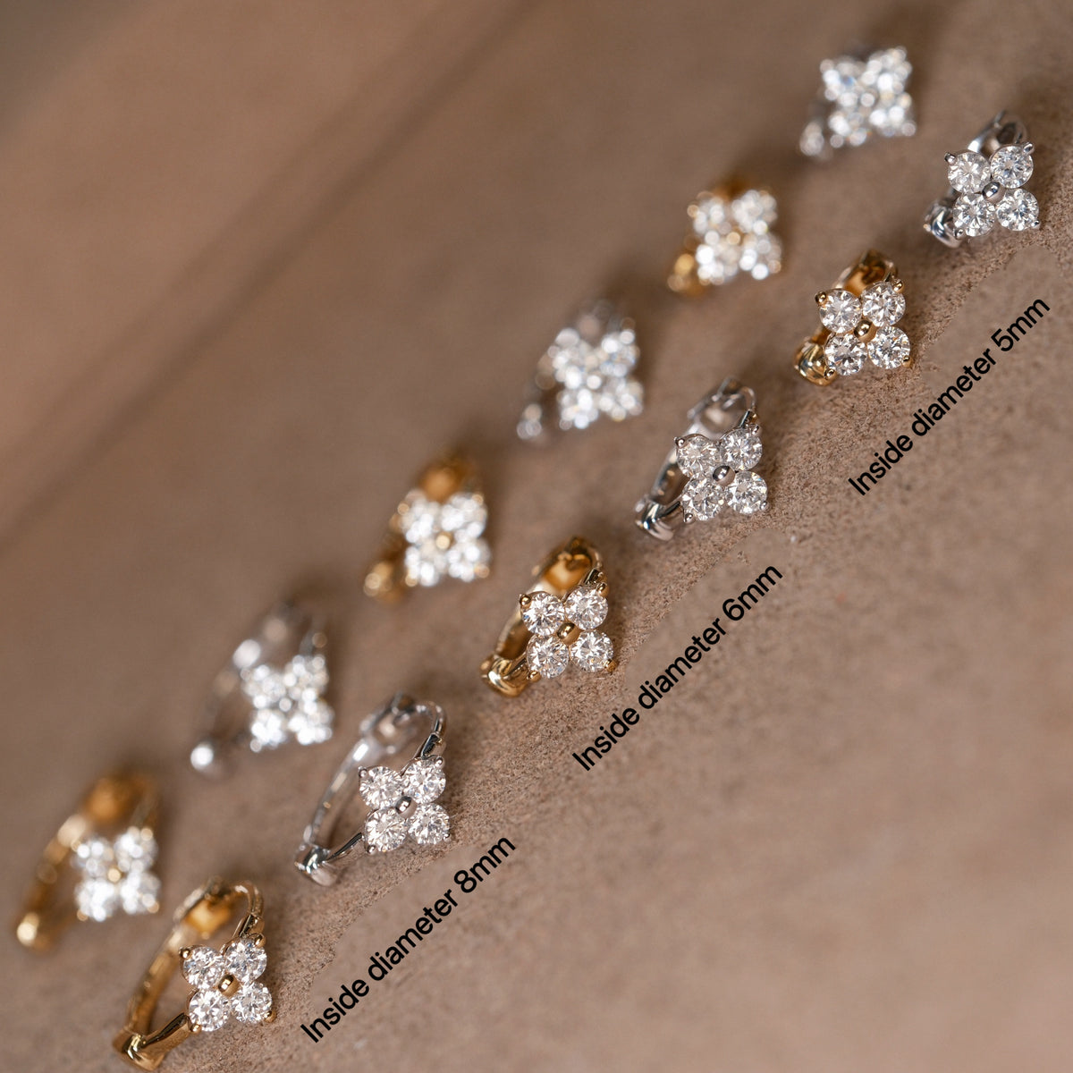 Pirmiana Custom Design 18k Gold Round Shape Lab Grown Diamond Four-Leaf Clover Earrings