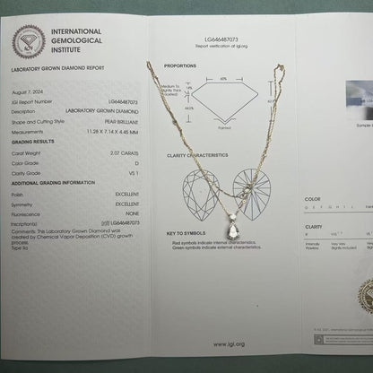 Pirmiana Jewelry Customized 18k Yellow Gold 2ct D VS1 Lab Grown Diamond Necklace for Women Party Gift