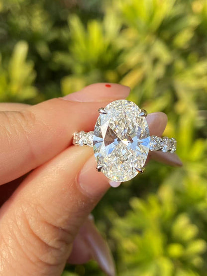 Pirmiana Custom Design 18k White Gold Oval Shape 5ct E Color Lab Grown Diamond Ring