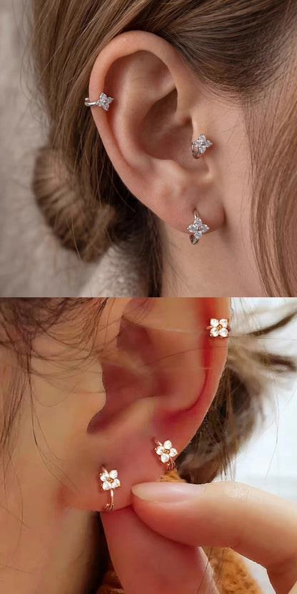 Pirmiana Custom Design 18k Gold Round Shape Lab Grown Diamond Four-Leaf Clover Earrings