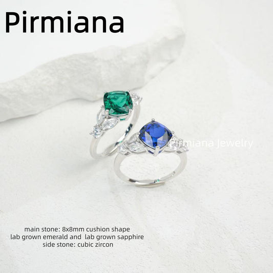 Pirmiana S925 Silver Gemstone Rings | Lab Grown Emerald & Sapphire Elegant Women's Jewelry