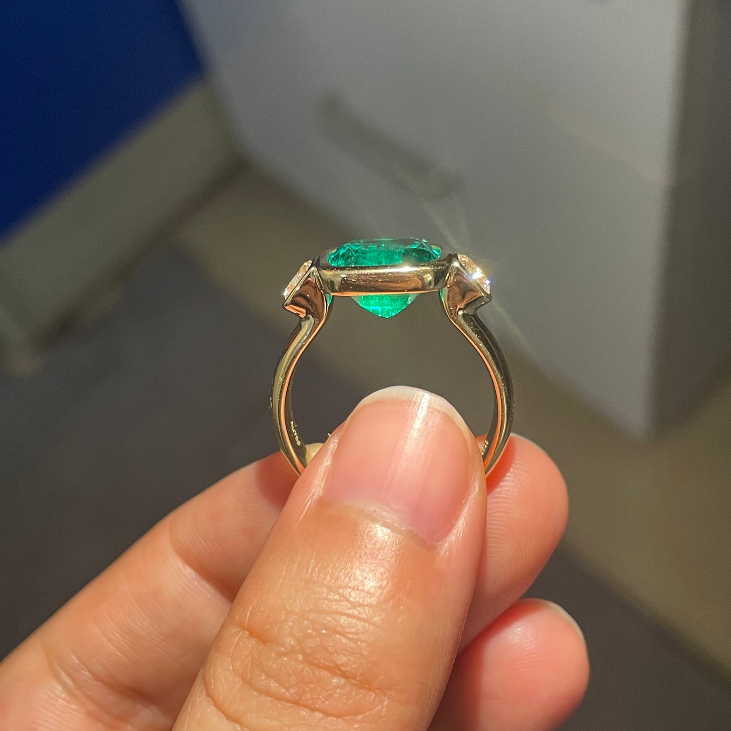 Pirmiana Custom Design 18k Yellow Gold Cushion Shape 10.5mm Lab Grown Emerald Ring