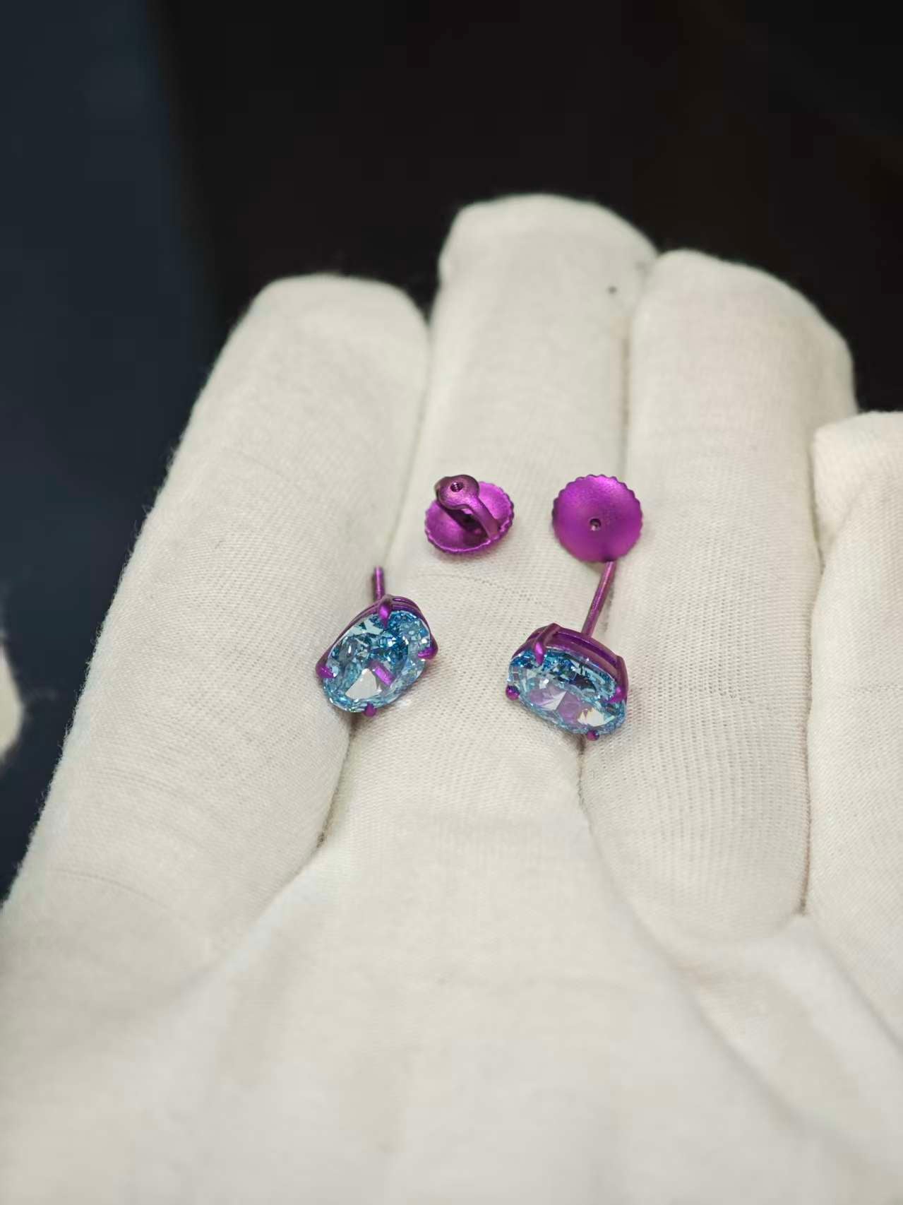 Pirmiana Jewelry Customized titanium Oval Shape 2ct Each Lab Grown Blue Diamond Earrings for Women Party Gift