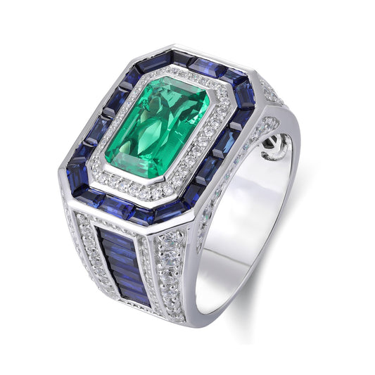 Pirmiana New S925 Silver Emerald Cut 3.18ct Simulated Diamond Rings CZ Gemstone Fashion Daily Men's Jewelry Custom Personalized