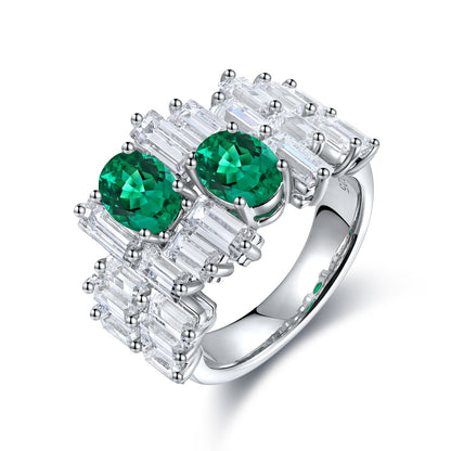 Pirmiana New Popular 1.4ct Oval Shape Lab Grown Emerald Ring 925Silver Engagementring for Women Wedding Rings