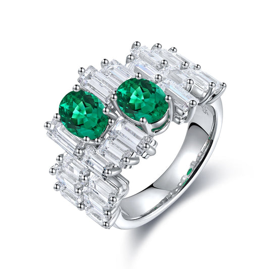 Pirmiana New Popular 1.4ct Oval Shape Lab Grown Emerald Ring 925Silver Engagementring for Women Wedding Rings