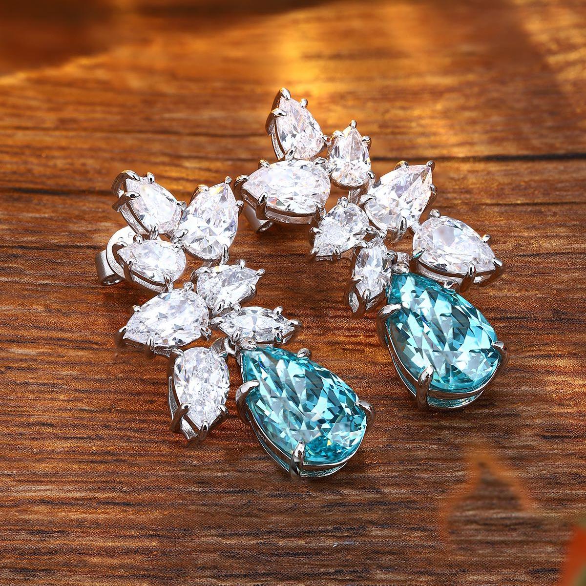 Pirmiana Hot Sale 11.08ct Lab Grown Paraiba Sapphire Earrings S925 Silver Jewelry Engagement Women