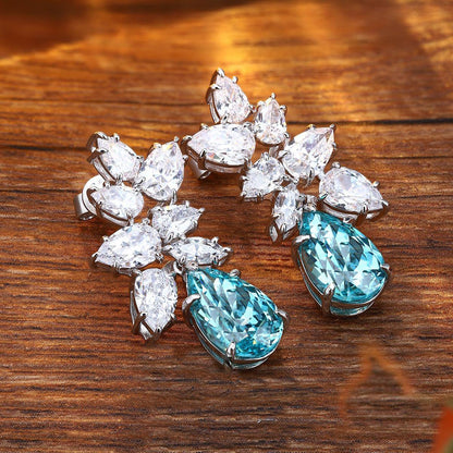 Pirmiana Hot Sale 11.08ct Lab Grown Paraiba Sapphire Earrings S925 Silver Jewelry Engagement Women