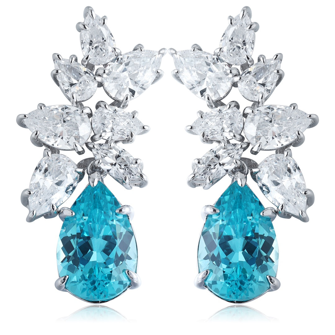Pirmiana Hot Sale 11.08ct Lab Grown Paraiba Sapphire Earrings S925 Silver Jewelry Engagement Women