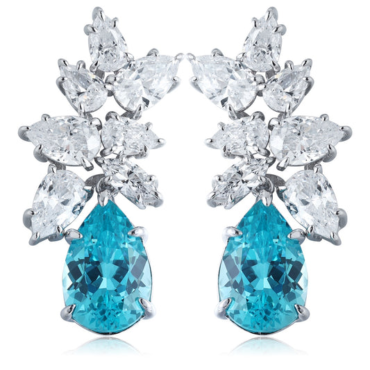 Pirmiana Hot Sale 11.08ct Lab Grown Paraiba Sapphire Earrings S925 Silver Jewelry Engagement Women