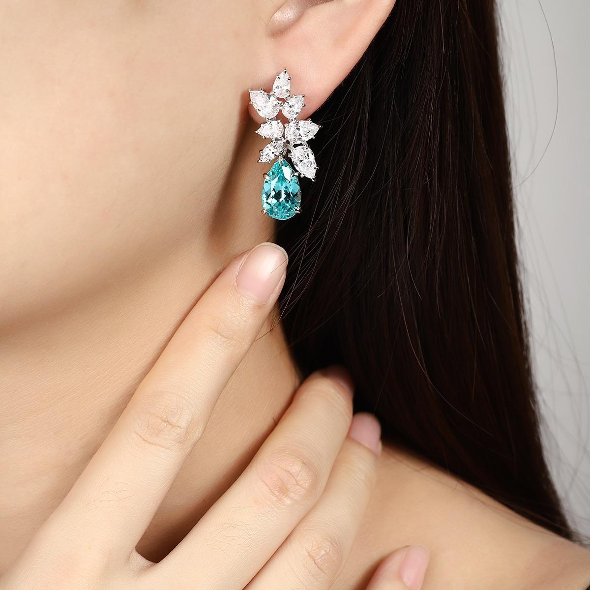 Pirmiana Hot Sale 11.08ct Lab Grown Paraiba Sapphire Earrings S925 Silver Jewelry Engagement Women