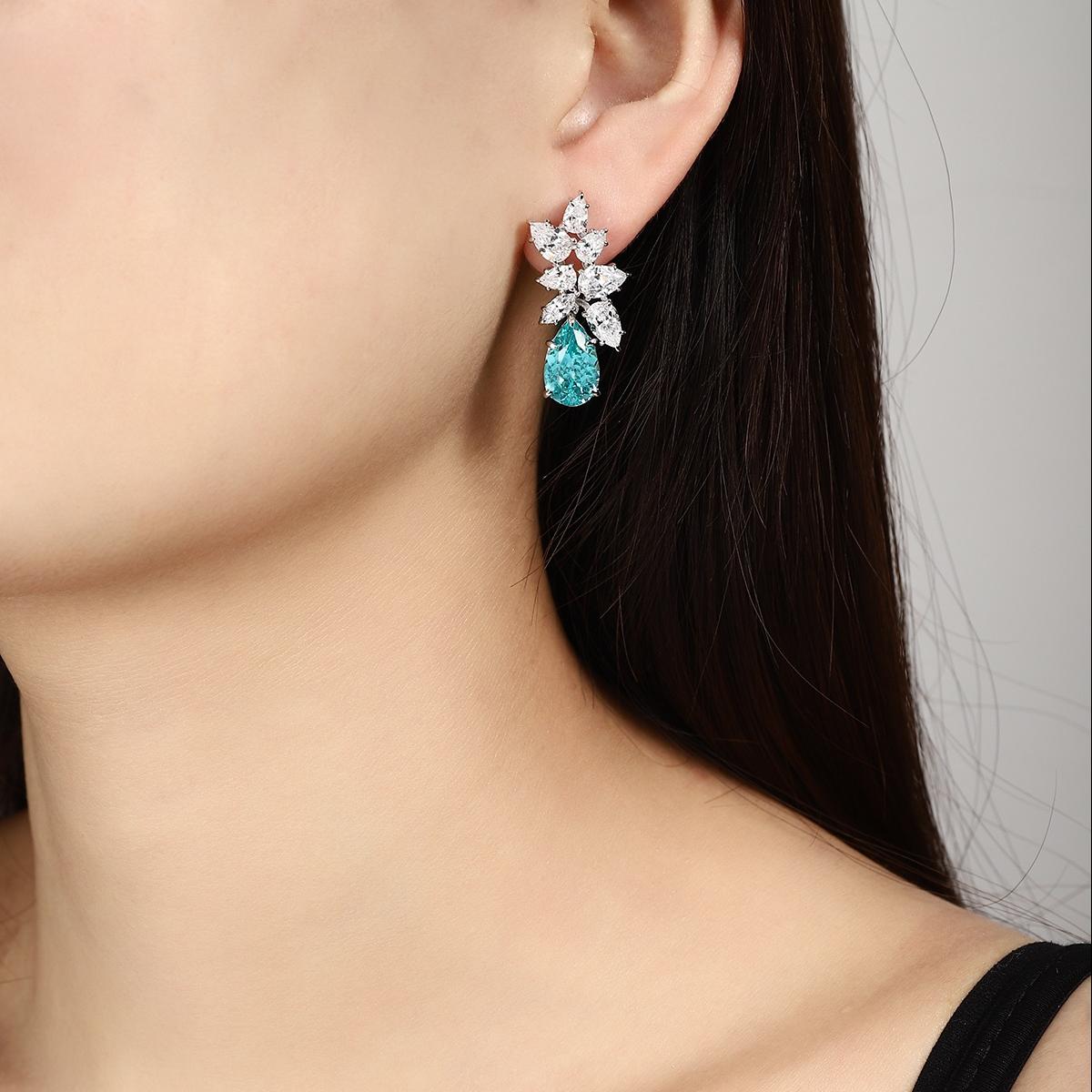 Pirmiana Hot Sale 11.08ct Lab Grown Paraiba Sapphire Earrings S925 Silver Jewelry Engagement Women
