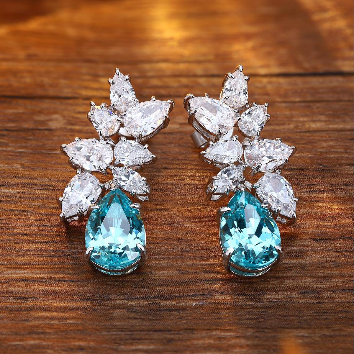 Pirmiana Hot Sale 11.08ct Lab Grown Paraiba Sapphire Earrings S925 Silver Jewelry Engagement Women