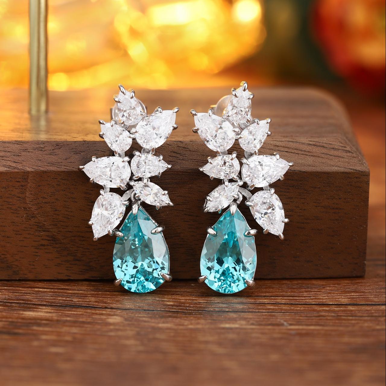 Pirmiana Hot Sale 11.08ct Lab Grown Paraiba Sapphire Earrings S925 Silver Jewelry Engagement Women