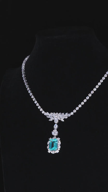 Pirmiana 17.01ct Lab Grown Paraiba Sapphire Pendant Necklace S925 Silver Lab Gemstone Jewelry Women