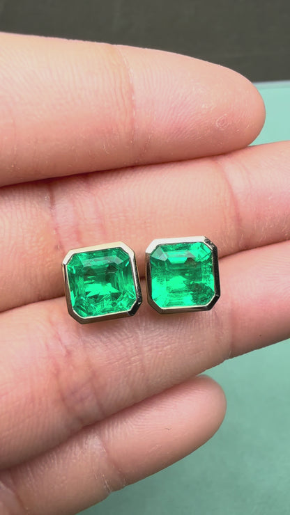 Pirmiana Hot Sale 7X7mm Lab Grown Emerald Earrings Lab Grown Diamond 14K Yellow Gold Girlfriend Gift