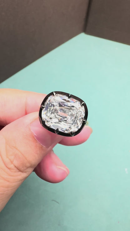 Pirmiana Custom Made  6.72ct Old Mine Cushion Cut CVD Lab Grown Diamond Ring in 18k Yellow and Black Gold Ring