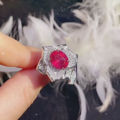 Pirmiana New 9k Gold 3.205ct Lad Grown Ruby  With 1.102ct Lab grown Moissanite Ring High Fine Jewelry for Women Party Gift