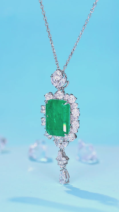 Pirmiana New Fashion 9.56ct Lab Grown Emerald Necklace S925 Silver Jewelry for Woman Gift Pendants