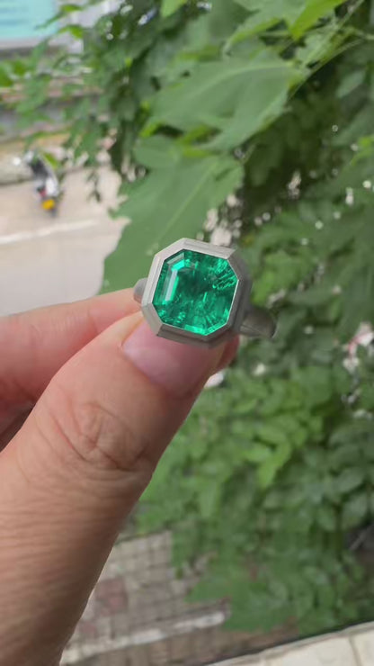 Pirmiana New Design Titanium Ring with 3ct Asscher Cut Lab Grown Emerald Single Stone Ring Design