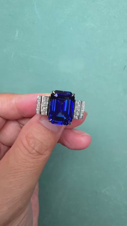 Pirmiana Custom Design 18k White Gold Ring for Women 10ct Lab Grown Sapphire And D VVS Moissanite Jewelry