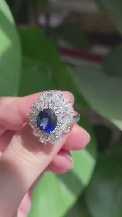 Pirmiana Jewelry Custom Design Ruif Jewelry Elegant Design Platinum 4ct Oval shaped Lab Grown Royal Sapphire AND side  about Lab Grown Diamond Ring Engagement Wedding Band Rings for Women Fine Jewelry for Beautiful Gift