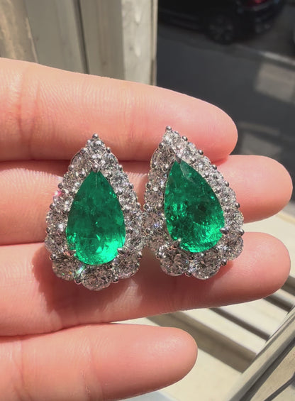 Pirmiana Hot Sale 9x15mm total 9.76ct Lab Grown Emerald Earrings 9K White Gold Girlfriend Gift