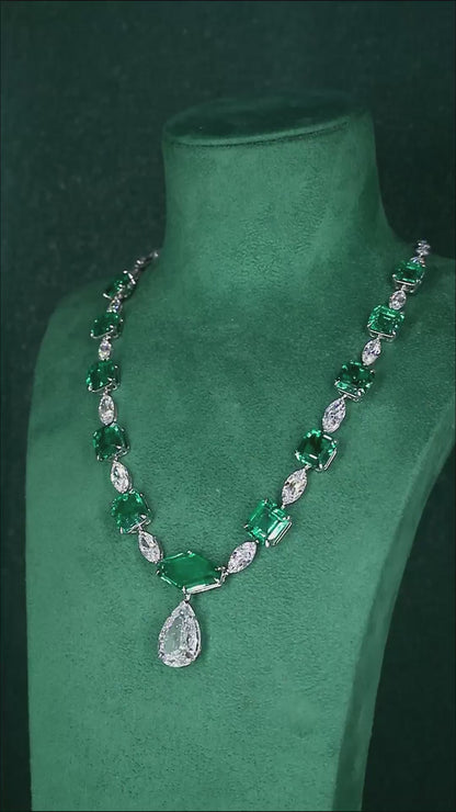 Pirmiana New Fashion 61.68ct Lab Grown Emerald Pendant Necklace S925 Silver Jewelry for Woman Gift Pendants