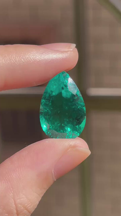 Pirmiana 13.86ct Pear Shape Lab Grown Emerald