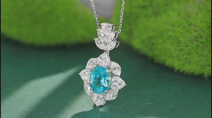 Pirmiana 4.64ct Lab Grown Paraiba Sapphire Pendant Necklace S925 Silver Lab Gemstone Jewelry Women
