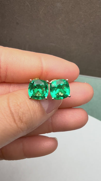 Pirmiana Hot Sale 8X8mm total 3.5ct Lab Grown Emerald Earrings 14K Yellow Gold Girlfriend Gift