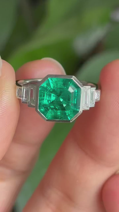 Pirmiana Custom Design Platinum 9x9mm 2.8ct Lab Grown Emerald Ring