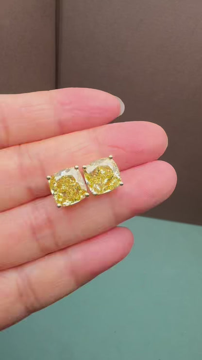Pirmiana Custom Design 18k Yellow Gold total 6.11ct each  Lab Grown Yellow Diamond Earring Studs
