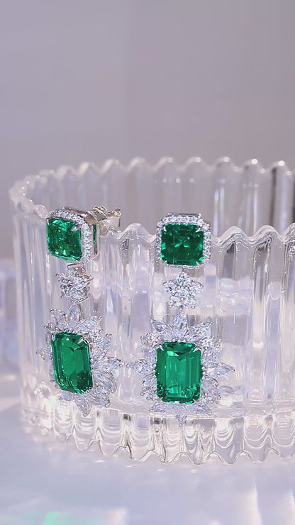 Pirmiana New Arrival S925 Silver 7.73ct Lab Grown Emerald Stainless Steel Earrings for Women