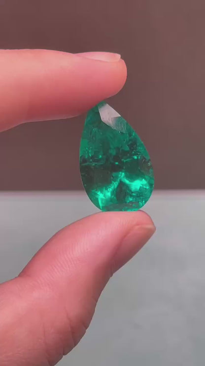 Pirmiana 19.42ct Pear Shape Lab Grown Emerald