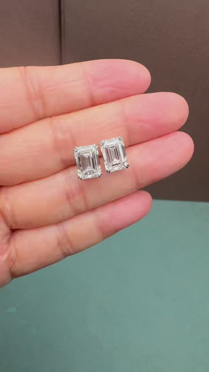Pirmiana Classic 18k White Gold 3.0ct each Emerald Cut Lab Grown Diamond Earring Studs