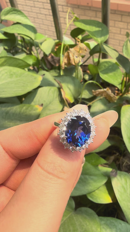 Pirmiana Custom Design 14k White Gold Ring for Women 9x11mm 5ct Lab Grown Sapphire And DEF HPHT Diamond Jewelry