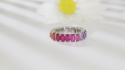 Pirmiana 2024 Hot Sale S925 Silver 7.4ct Lab Grown Sapphire Rainbow Ring Women Engagement Fashion Finger Gemstone Jewelry